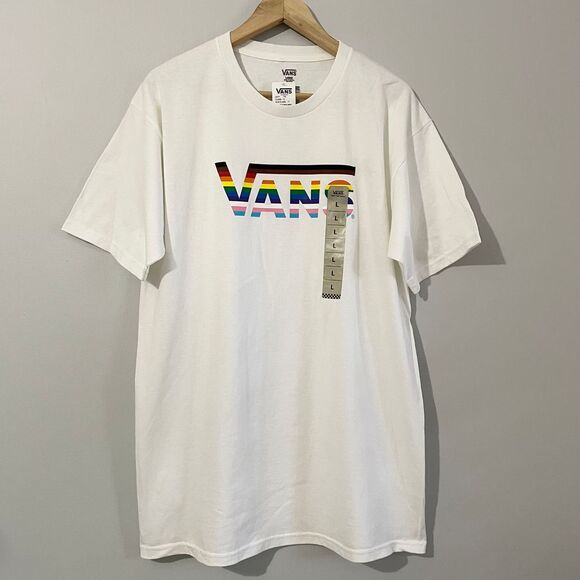 VANS T-Shirt Rainbow Logo Classic White 100% Cotton Unisex Large - Picture 2 of 11